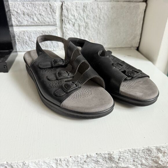 SAS Womens Size 8.5 Wide Trio II Black Open Toe Buckle Slingback Comfort Sandals - Picture 2 of 6